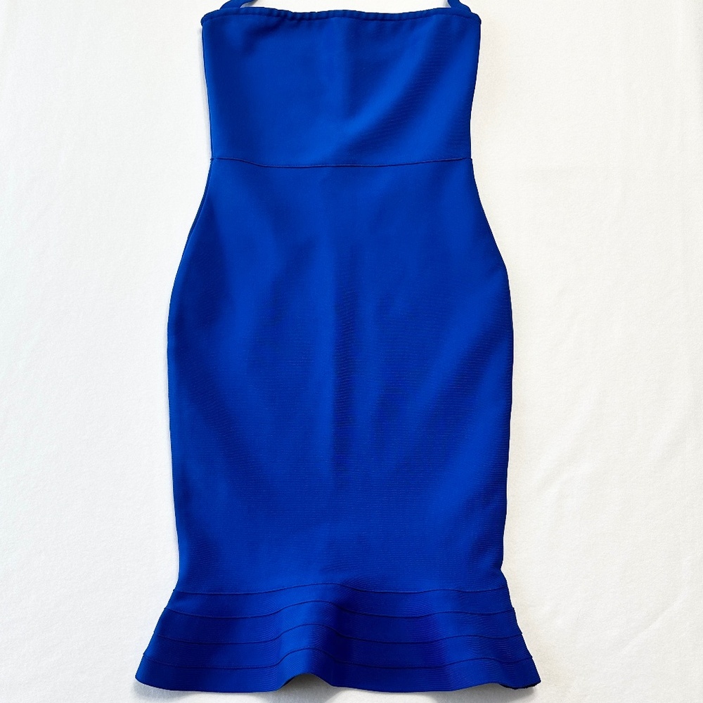 Womens Blue Halter Bodycon Dress Large V Neck Fishtail Party Cocktail Dress